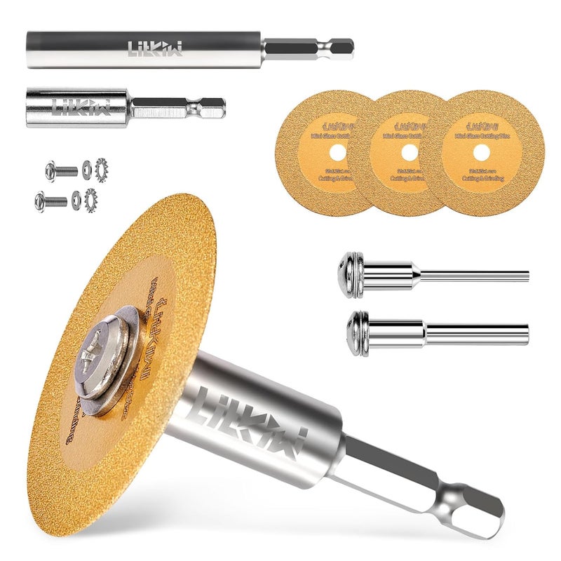 LitKiwi Mini Glasses Cutting Disc,1mm Ultra-Thin Diamond Cutting Blade Wheel,with 2 Sizes Round Mandrels & 2PCS 1/4" Hex Shank,for Cutting Glass, Jade, Crystal, Ceramics and etc. - Image 1
